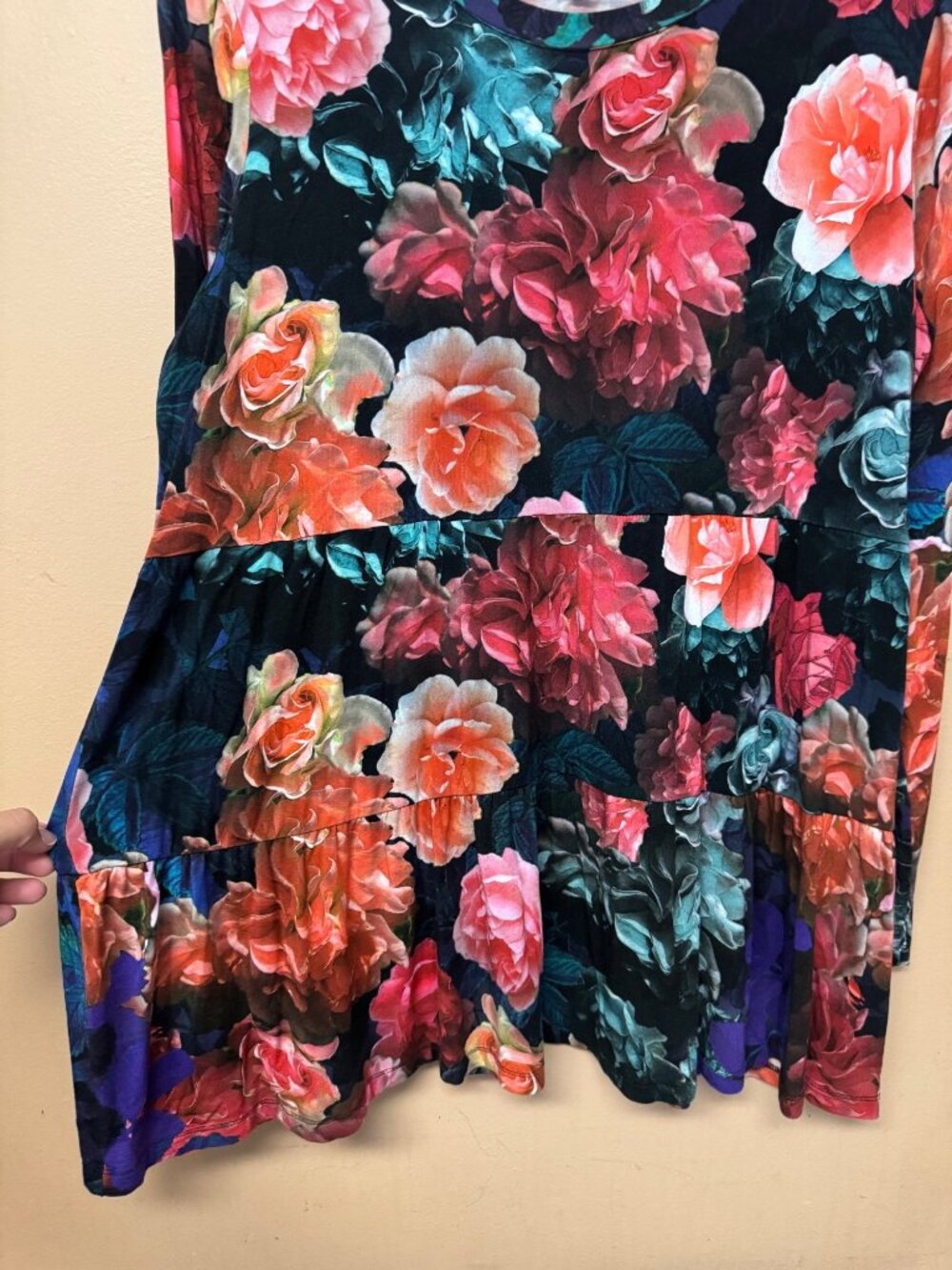 Johnny Was Studio Tiered Tunic Floral Top Long Sleeve Boho Stretch Goth Boho XL - Picture 5 of 11